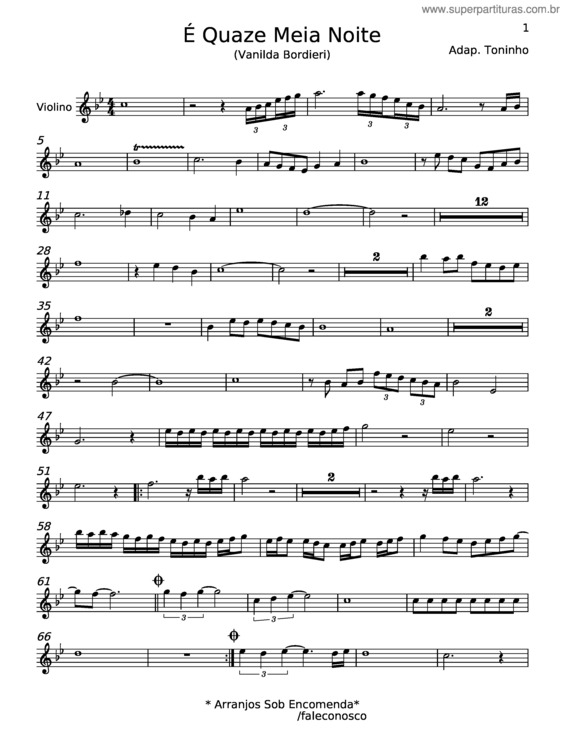 Partitura da música É Quaze Meia Noite – Vanilda Bordieri