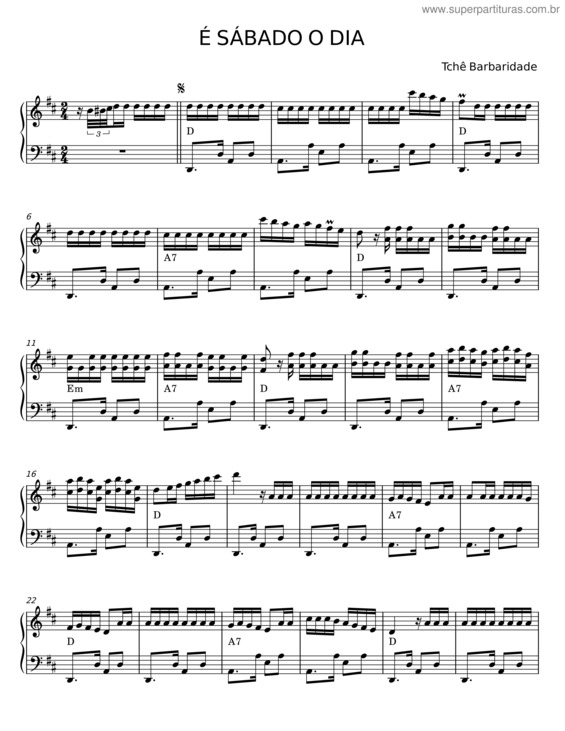 Partitura da música É Sábado O Dia