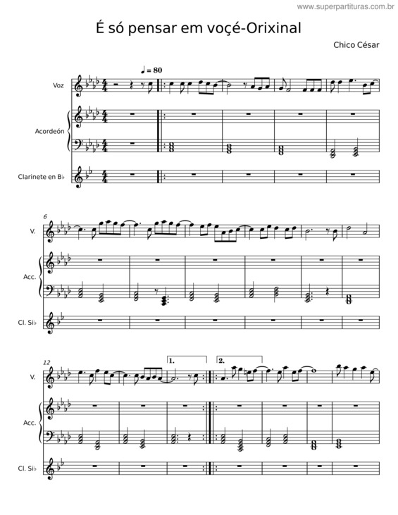 Partitura da música É Só Pensar Em Voçé–Orixinal