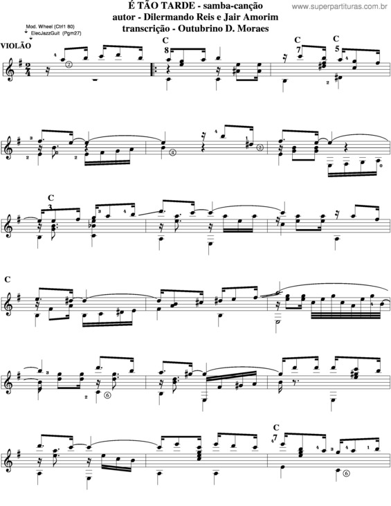 Partitura da música É Tão Tarde v.2