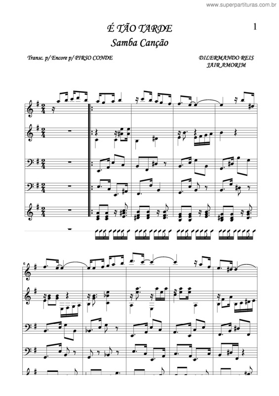 Partitura da música É Tão Tarde