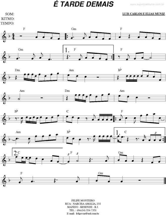 Partitura da música É Tarde Demais v.2