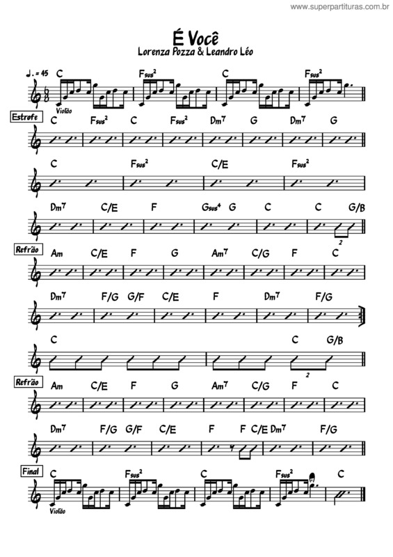 Partitura da música É Você – Lorenza Pozza