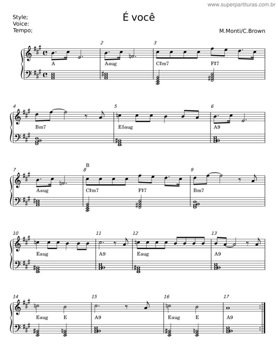 Partitura da música É Você – M. Monti;C. Brown