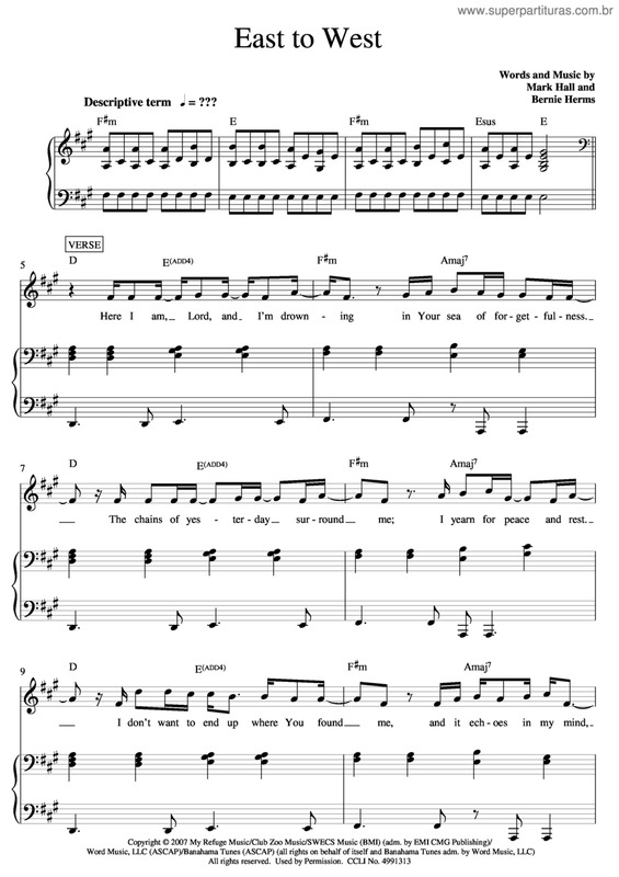 Partitura da música East To West v.2