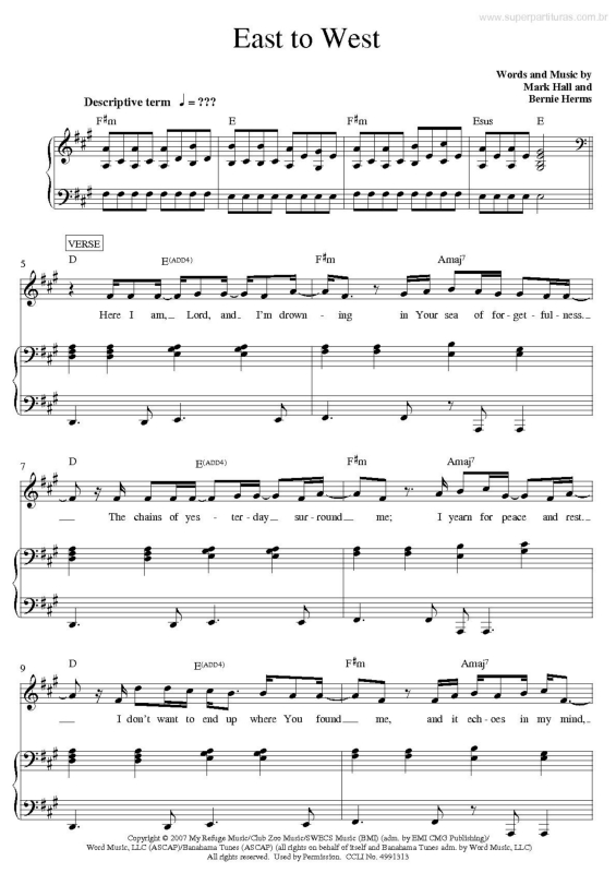 Partitura da música East to West