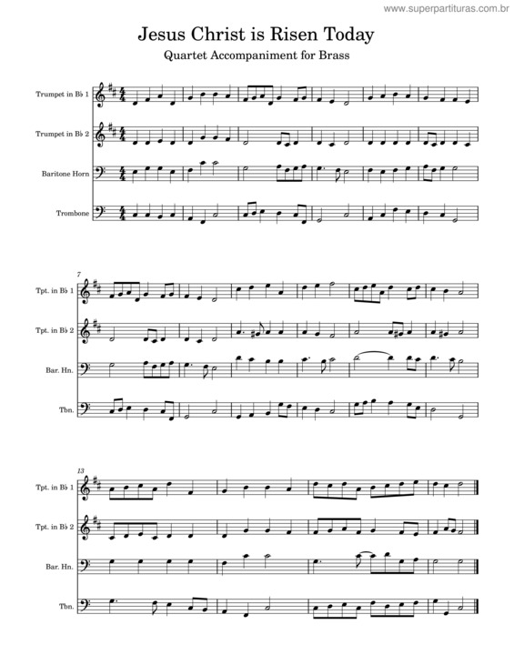 Partitura da música Easter Hymn – Lyra Davidica Easter Hymn – Jesus Christ Is Risen Today – Brass Accompaniment – Lbw 151