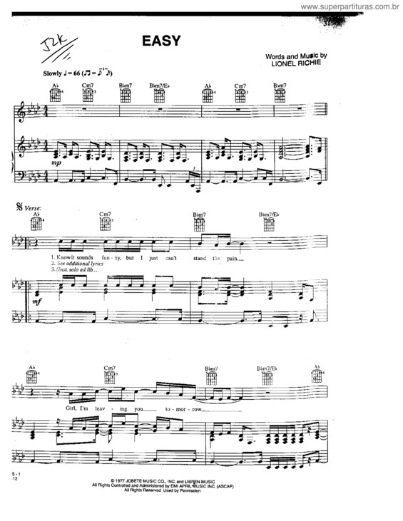 Partitura da música Easy