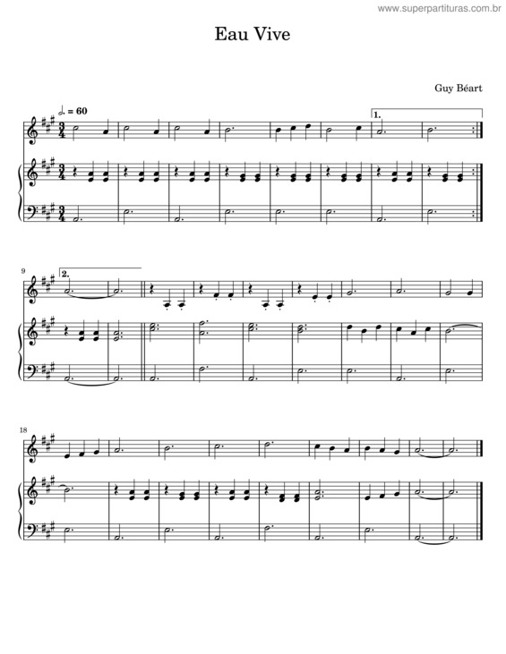 Partitura da música Eau Vive – Guy Béart