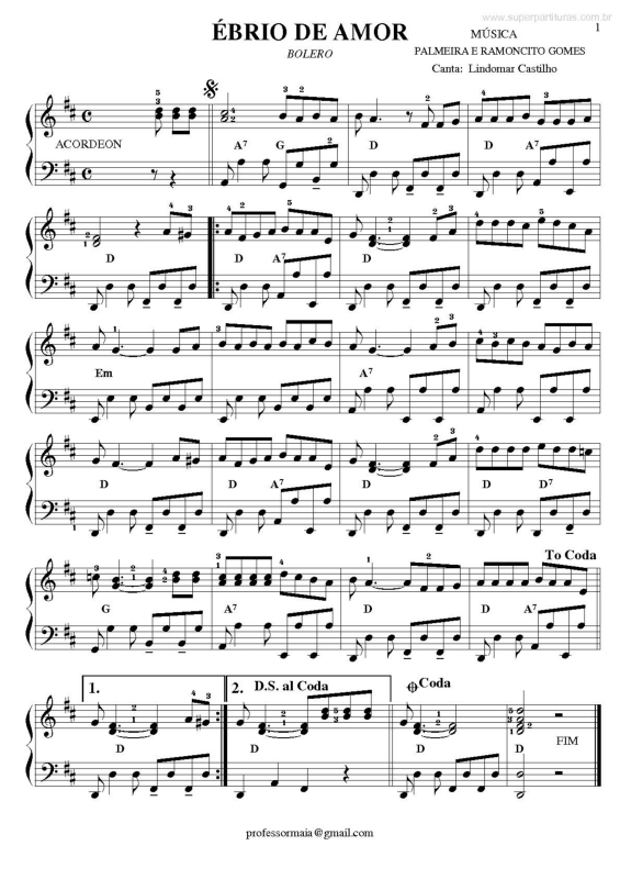 Partitura da música Ébrio de Amor v.2