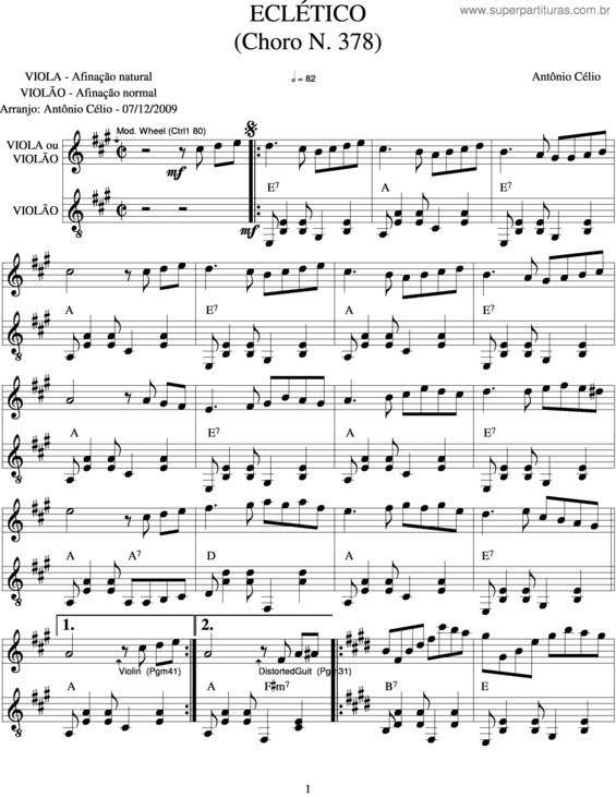 Partitura da música Eclético