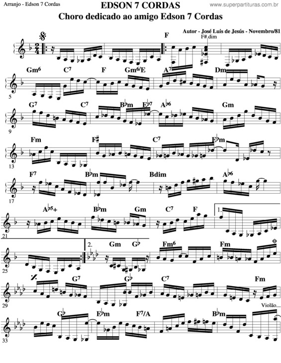 Partitura da música Edson