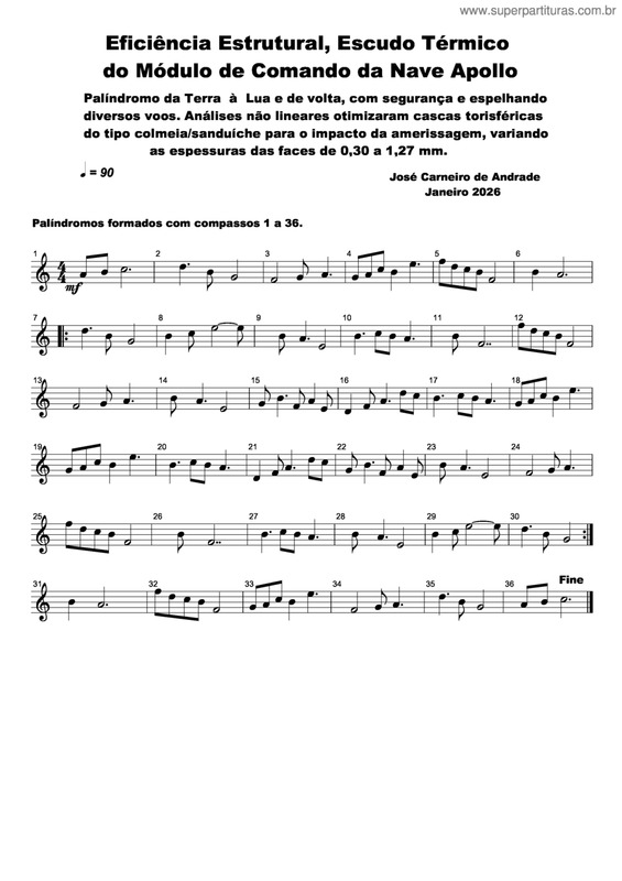Partitura da música Eficiência Estrutural, Escudo Térmico Do Módulo De Comando Da Nave Apollo