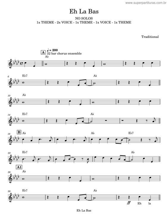 Partitura da música Eh La Bas