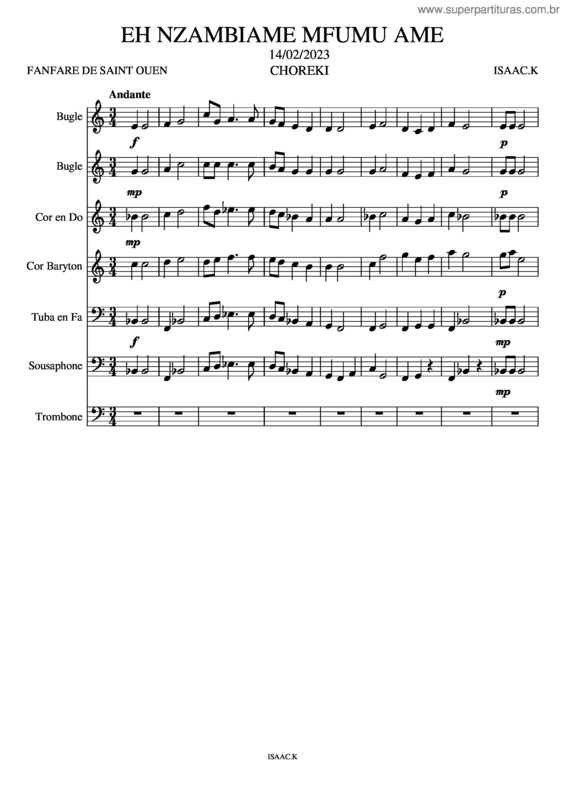 Partitura da música Eh Nzambiame Mfumu Ame