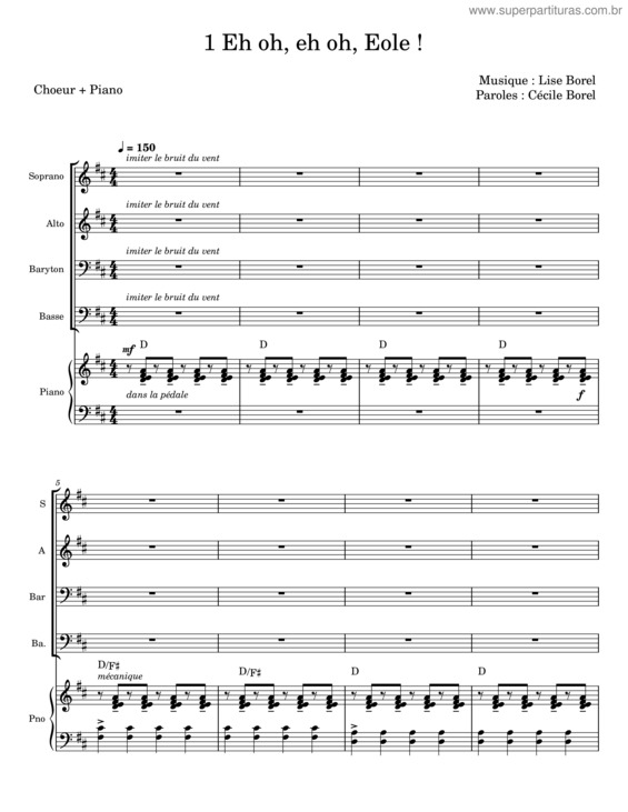 Partitura da música Eh Oh, Eh Oh, Eole – Lise Borel