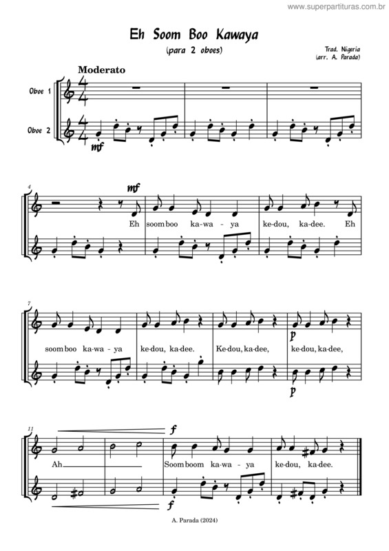 Partitura da música Eh Soom Boo Kawaya – Trad. Nigeria