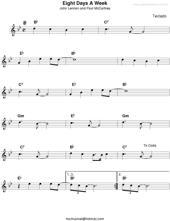 Partitura da música Eight Days A Week v.2