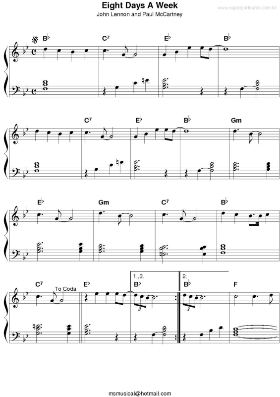 Partitura da música Eight Days A Week