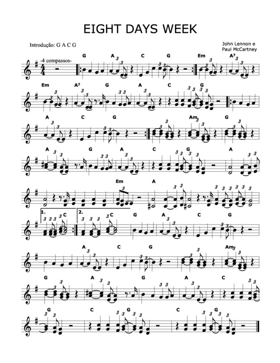 Partitura da música Eight Days Week v.2