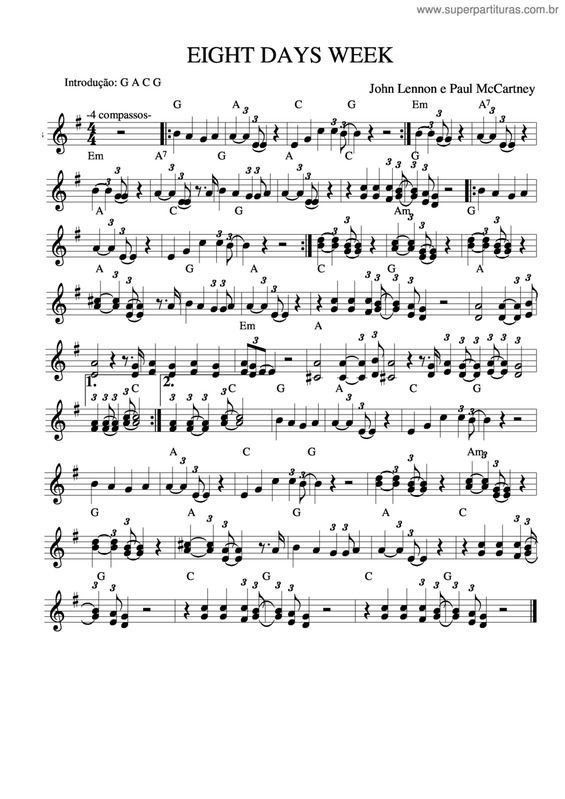 Partitura da música Eight Days Week v.3