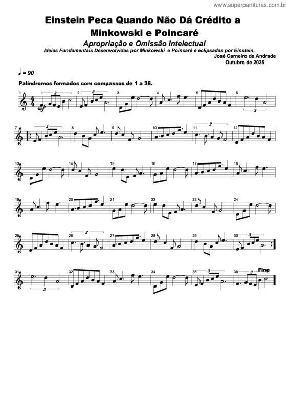Partitura da música Einstein Peca Quando Não Dá Crédito A Minkowski E Poincaré