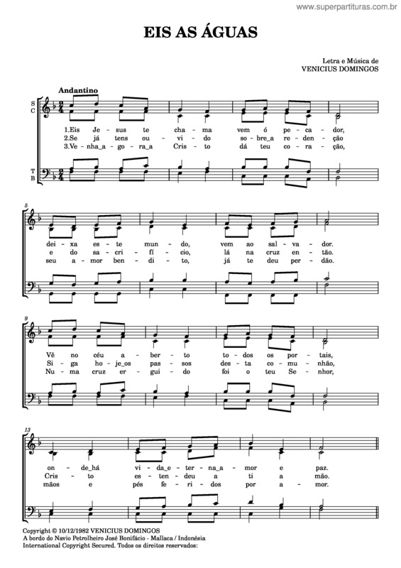 Partitura da música Eis As Águas – Venicius Domingos