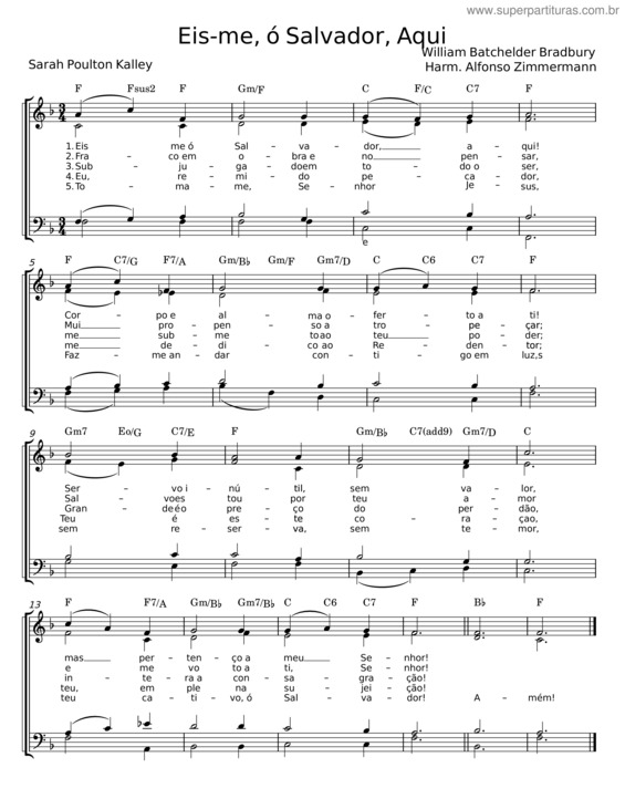 Partitura da música Eis–Me, Ó Salvador, Aqui – Sarah Poulton Kalley