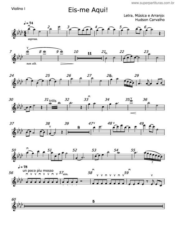 Partitura da música Eis–Me Aqui! – Hudson Carvalho