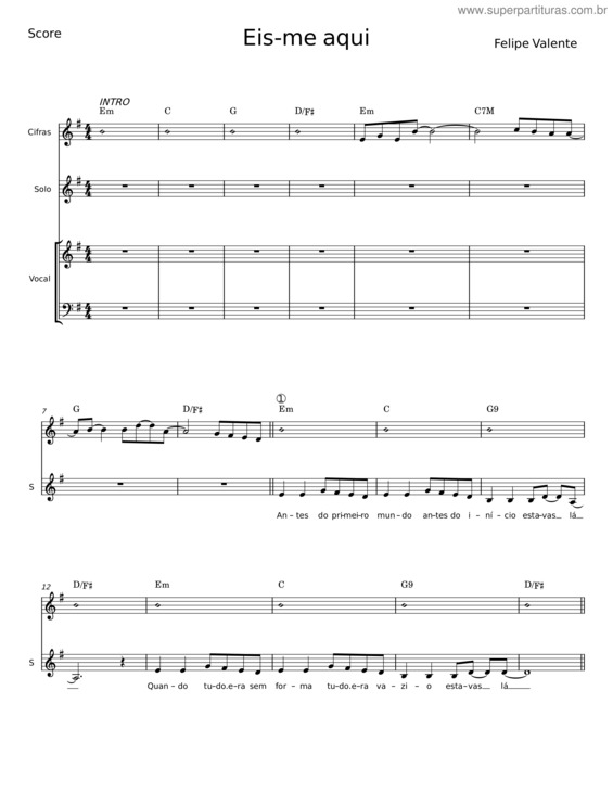 Partitura da música Eis–Me Aqui – Felipe Valente