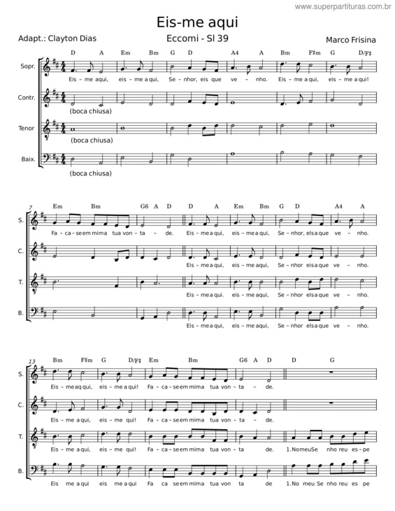 Partitura da música Eis–Me Aqui – Marco Frisina