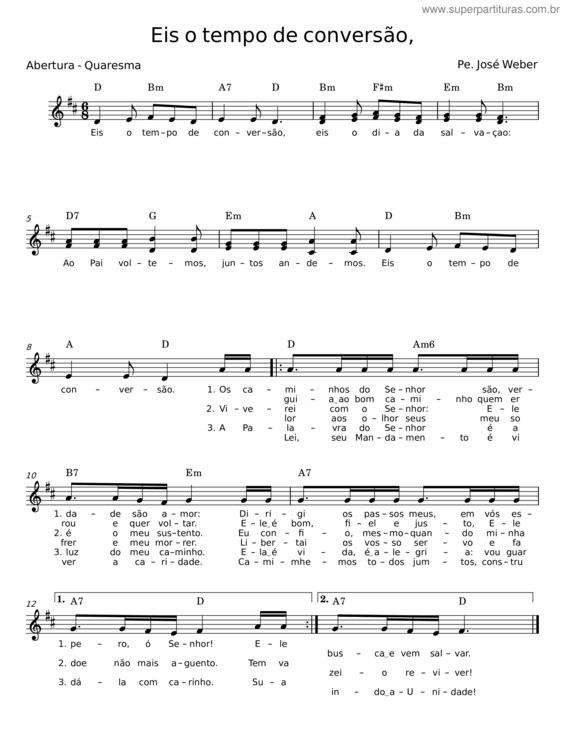 Partitura da música Eis O Tempo De Conversão – Pe. José Weber