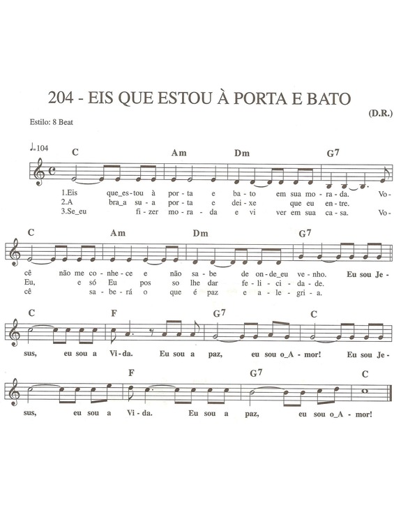 Partitura da música Eis Que Estou à Porta E Bato