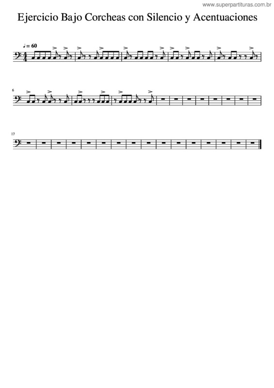 Partitura da música Ejercicio Bajo Corcheas Con Silencio Y Acentuaciones