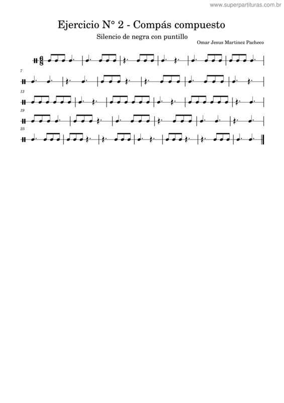 Partitura da música Ejercicio N° 2 –  Compás Compuesto – Silencio De Negra Con Puntillo
