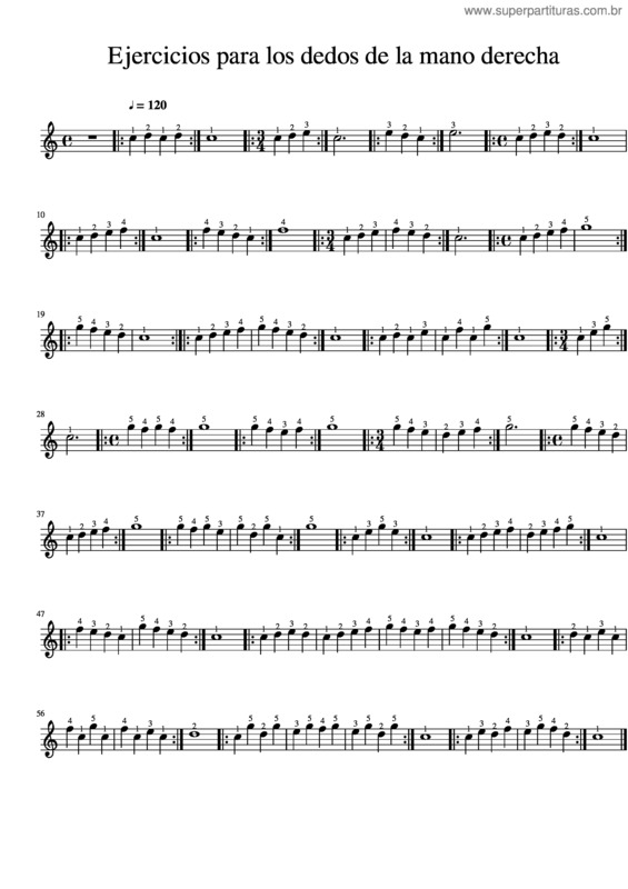 Partitura da música Ejercicios Para Los Dedos De La Mano Derecha Ferdinand Beyer
