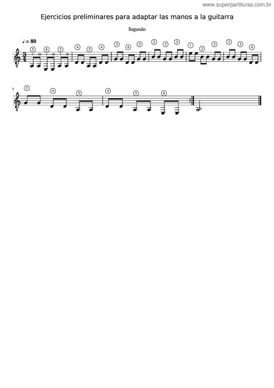 Partitura da música Ejercicios Preliminares Para Adaptar Las Manos A La Guitarra