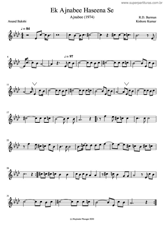 Partitura da música Ek Ajnabee Haseena Se – R.D. Burman