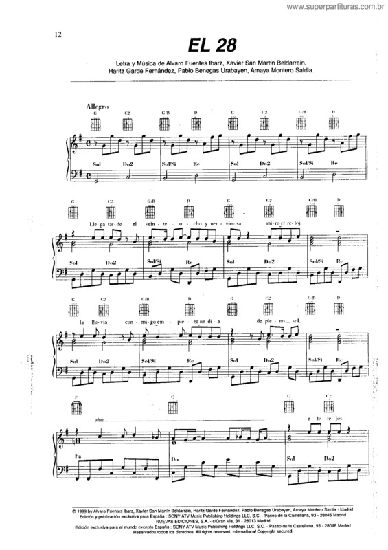 Partitura da música El 28