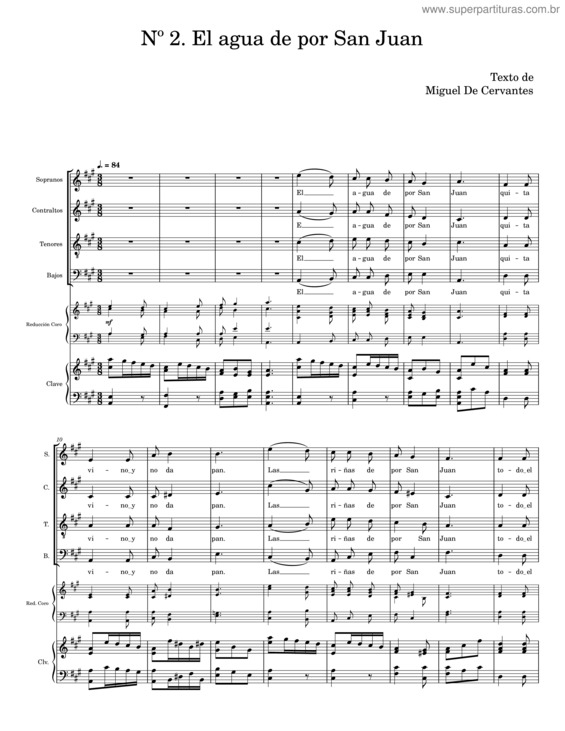Partitura da música El Agua De Por San Juan – Miguel De Cervantes