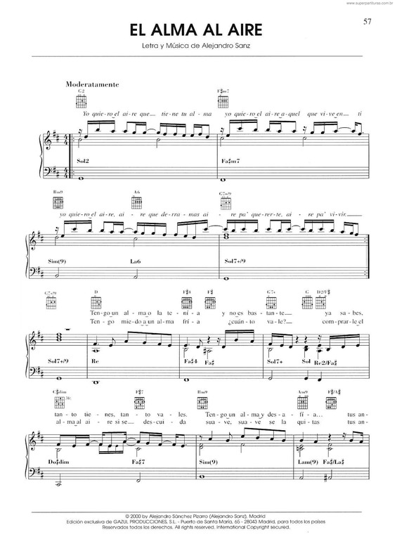 Partitura da música El Alma Al Aire