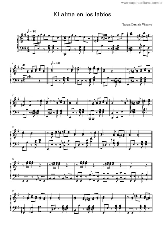 Partitura da música El Alma En Los Labios  1 – Ameliacoronel