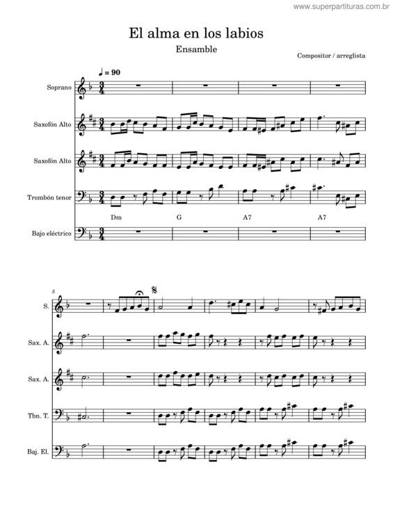 Partitura da música El Alma En Los Labios Arreglo