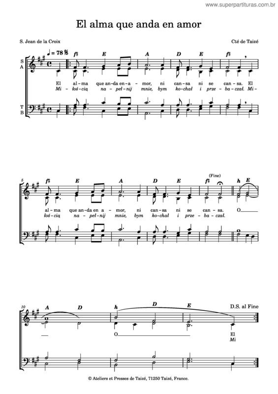 Partitura da música El Alma Que Anda En Amor – Taizé