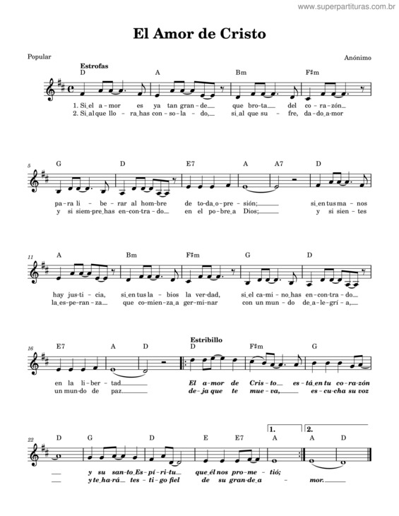 Partitura da música El Amor De Cristo  Popular De Autor Anonimo