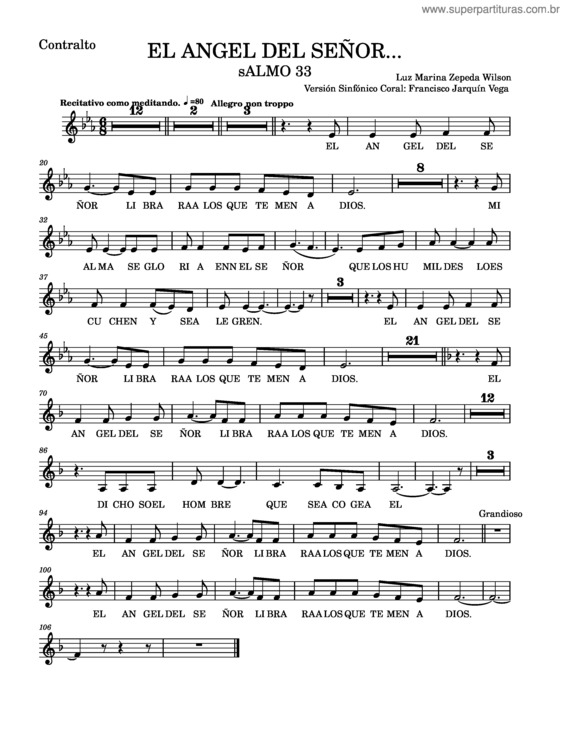 Partitura da música El Angel Del Señor – Luz Marina Zepeda Wilson