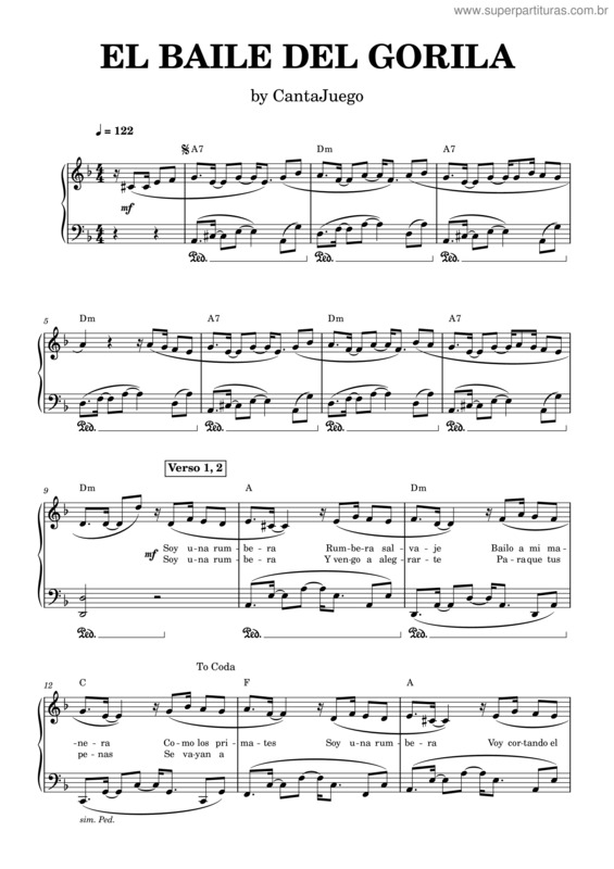 Partitura da música El Baile Del Gorila – Cantajuego