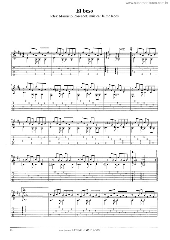 Partitura da música El Beso