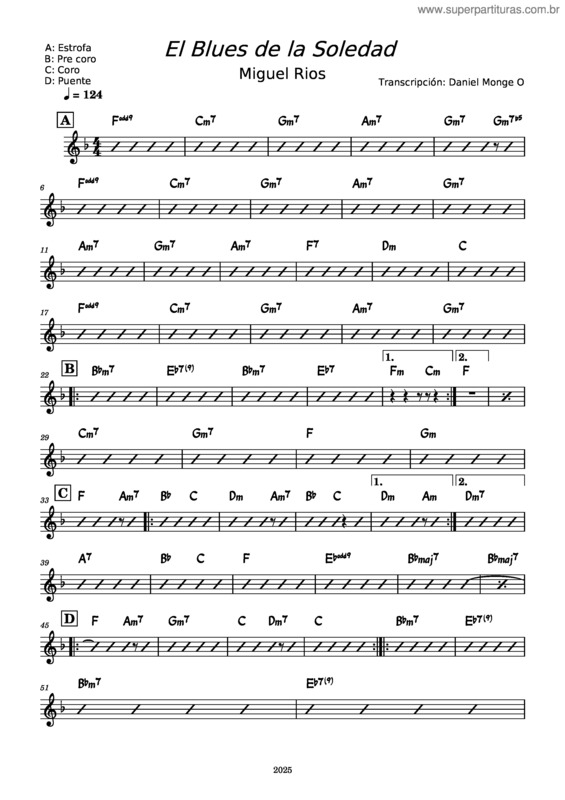 Partitura da música El Blues De La Soledad – Miguel Ríos