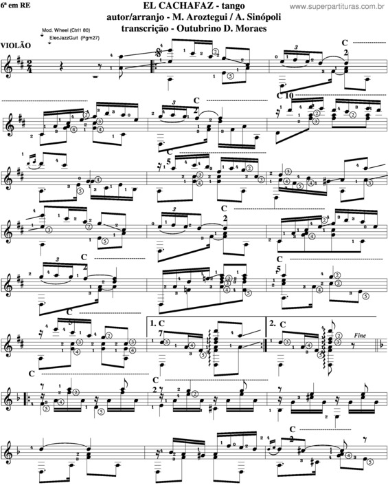 Partitura da música El Cachafaz v.2